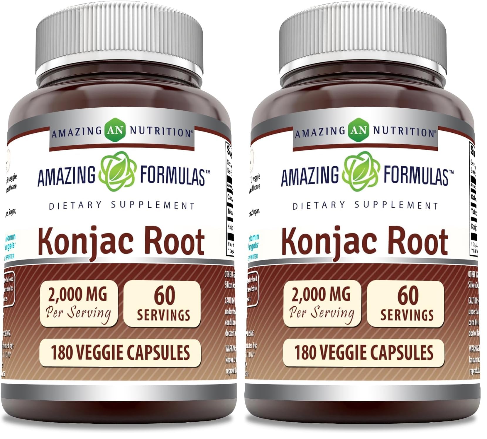 Bottle of Amazing Formulas Konjac Root Supplement with 180 veggie capsules, made in USA