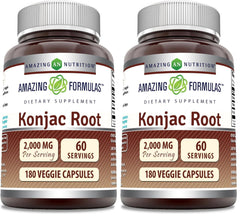 Bottle of Amazing Formulas Konjac Root Supplement with 180 veggie capsules, made in USA