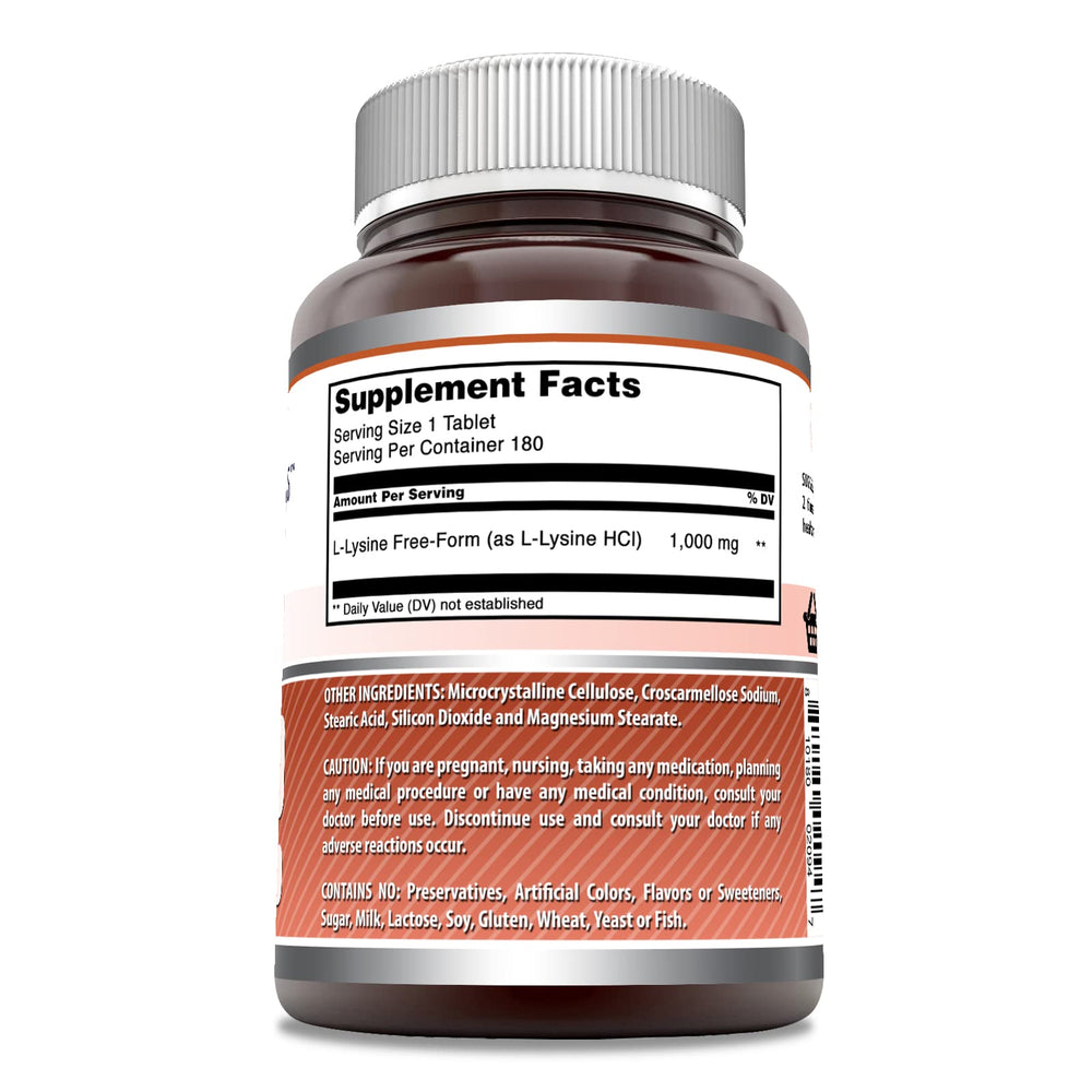 Label of Amazing Formulas L-Lysine 1000 mg bottle