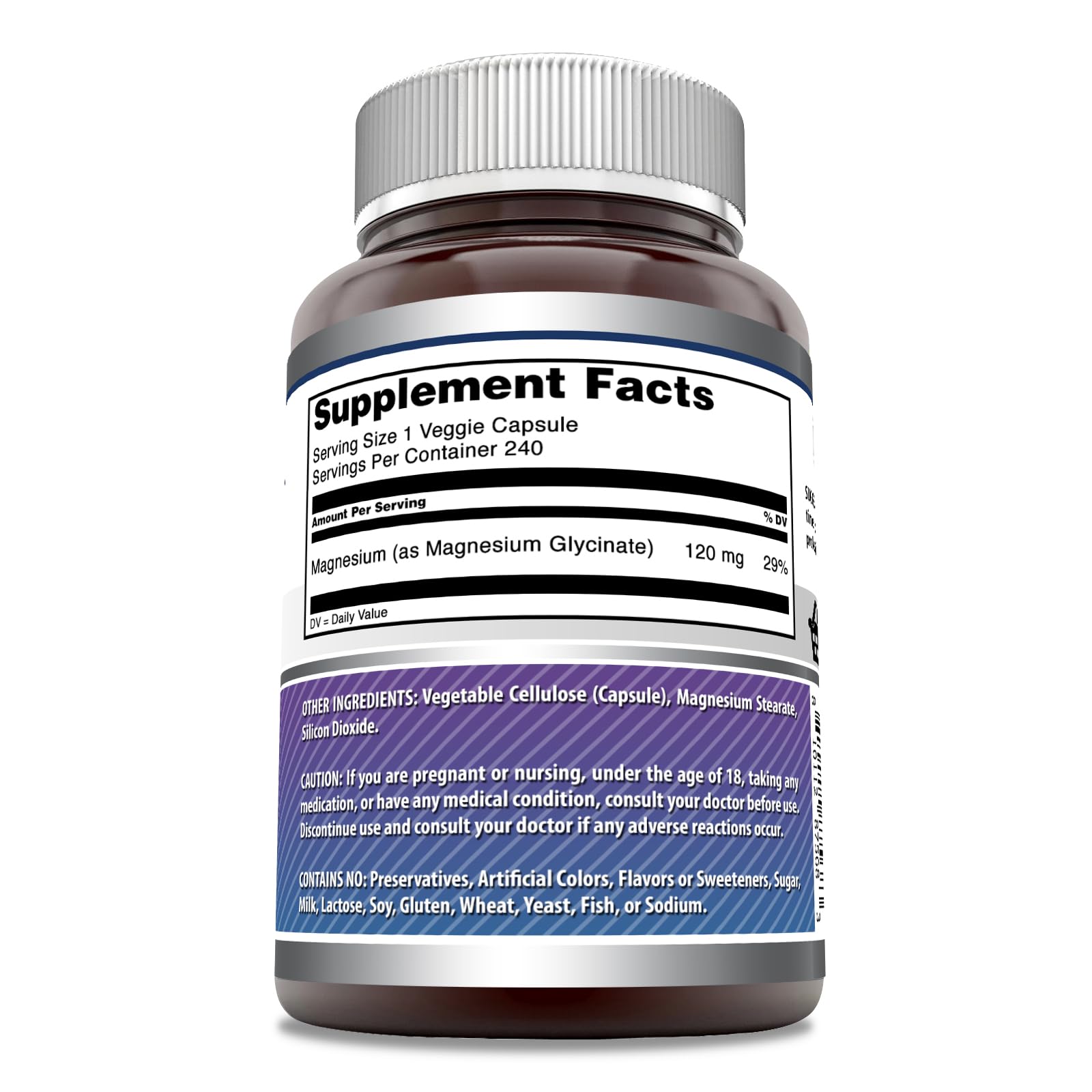Close-up of Magnesium Glycinate veggie capsule and bottle label