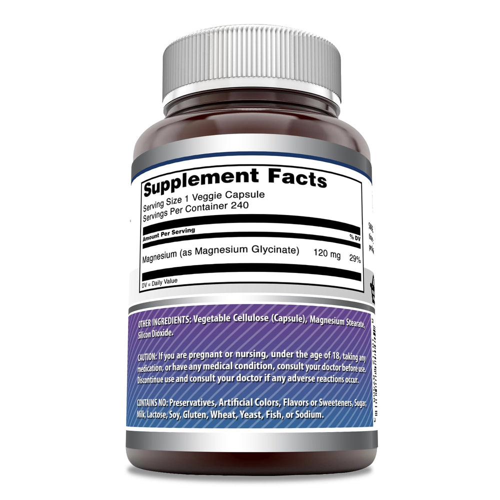 Close-up of Magnesium Glycinate veggie capsule and bottle label