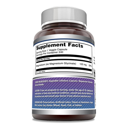 Close-up of Magnesium Glycinate veggie capsule and bottle label