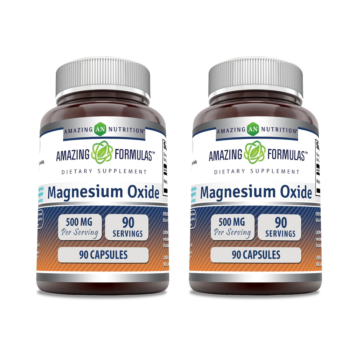 Amazing Formulas Magnesium Oxide 500 mg capsules – 2 pack, 90-count bottles, USA made