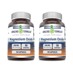 Amazing Formulas Magnesium Oxide 500 mg capsules – 2 pack, 90-count bottles, USA made