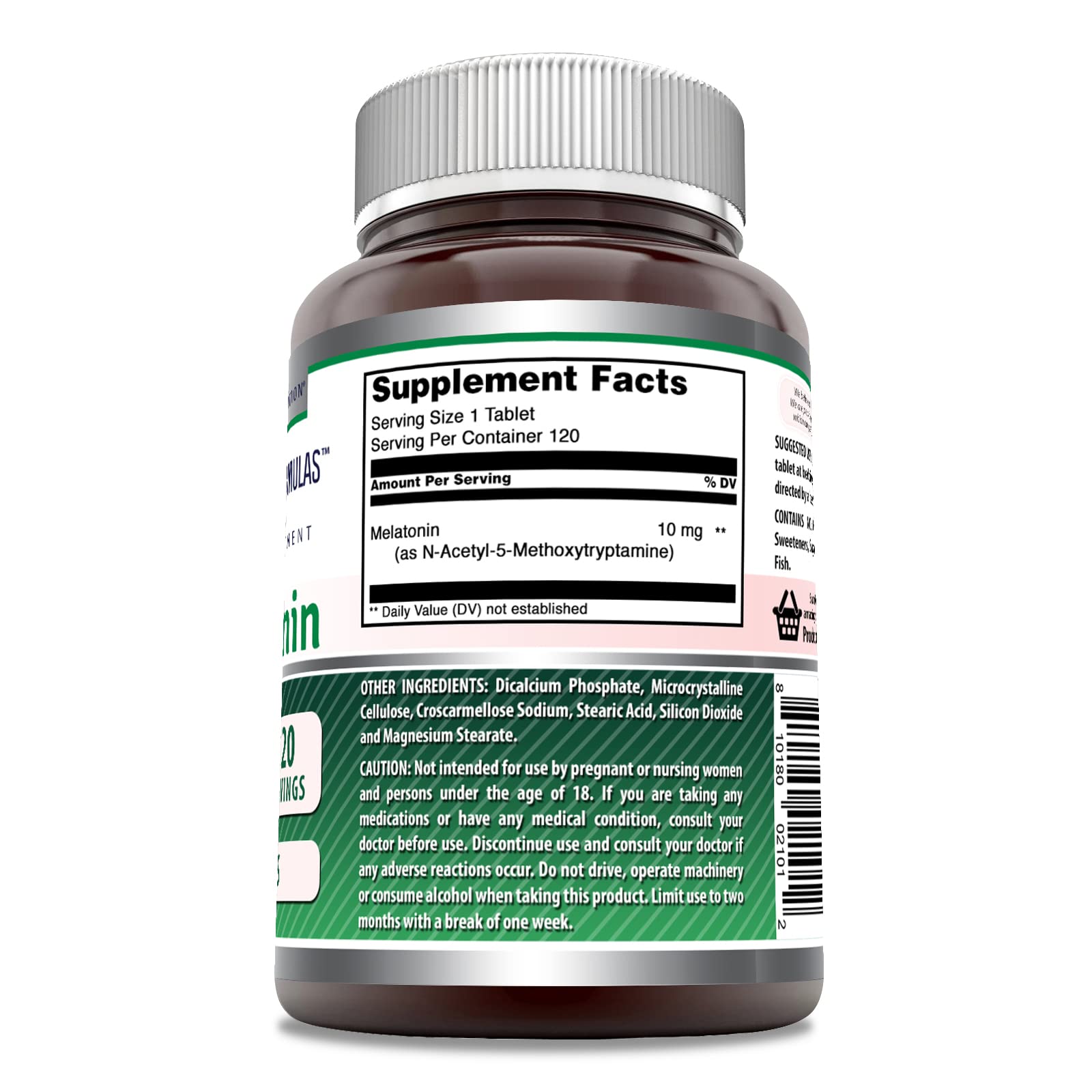 Close-up of Amazing Formulas Melatonin 10 mg bottle with 120 count