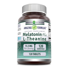Amazing Formulas Melatonin 10 mg + L-Theanine 5.5 mg supplement bottle - 120 tablets