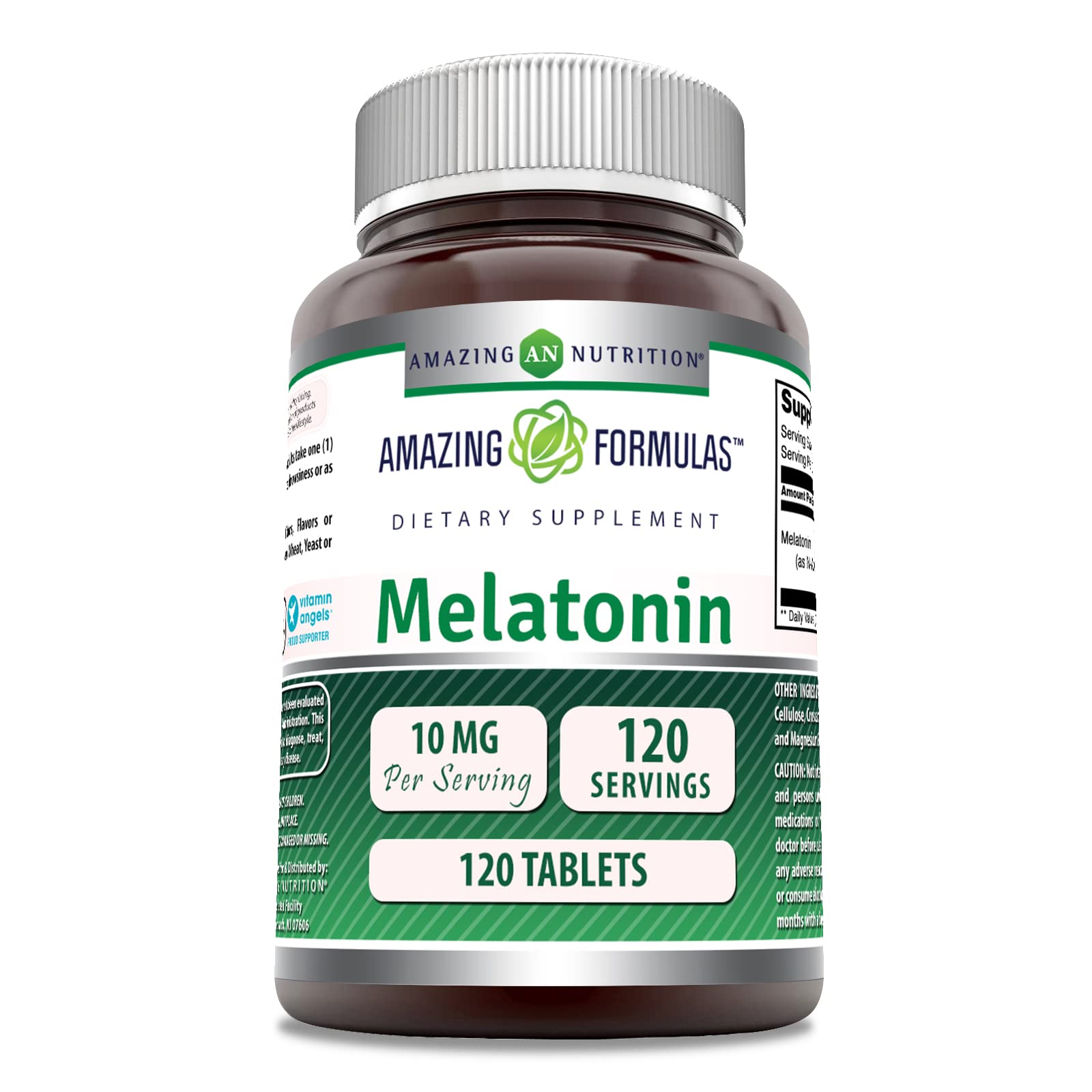 Bottle of Amazing Formulas Melatonin 10 mg tablets - front view