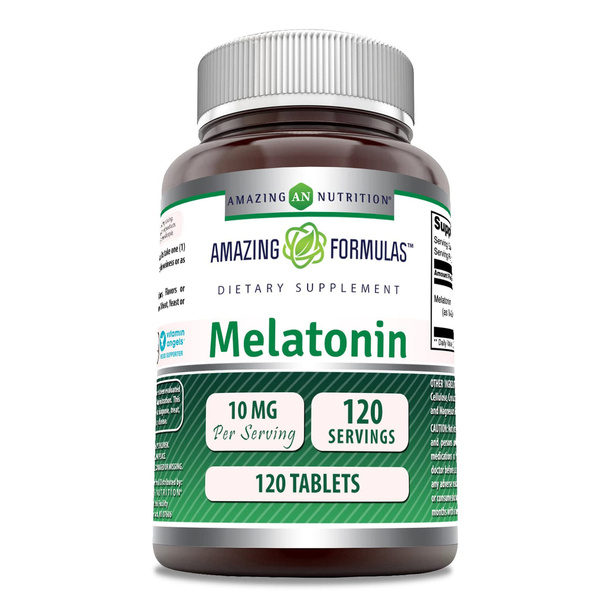 Bottle of Amazing Formulas Melatonin 10 mg tablets - front view