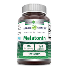 Bottle of Amazing Formulas Melatonin 10 mg tablets - front view