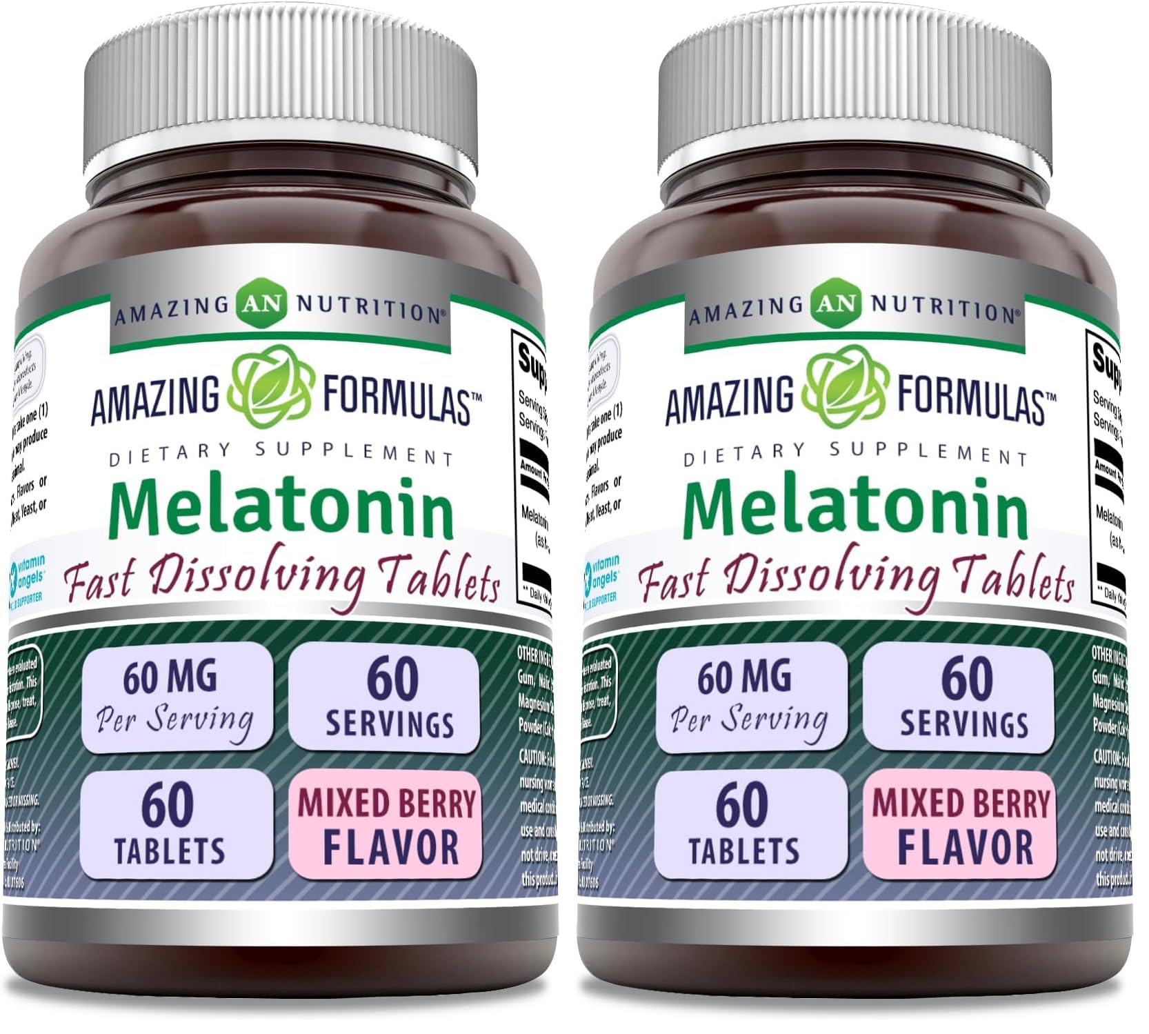 Front view of Amazing Formulas Melatonin Fast Dissolving Mixed Berry bottle (Pack of 2)