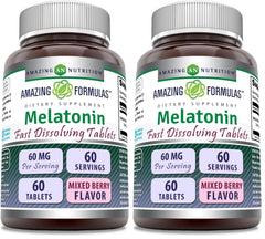 Front view of Amazing Formulas Melatonin Fast Dissolving Mixed Berry bottle (Pack of 2)