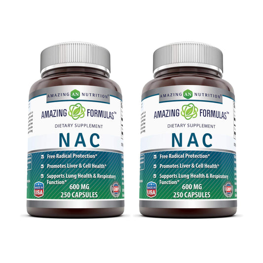 Amazing Formulas NAC 600 mg bottle front view - 2 pack (250 count)