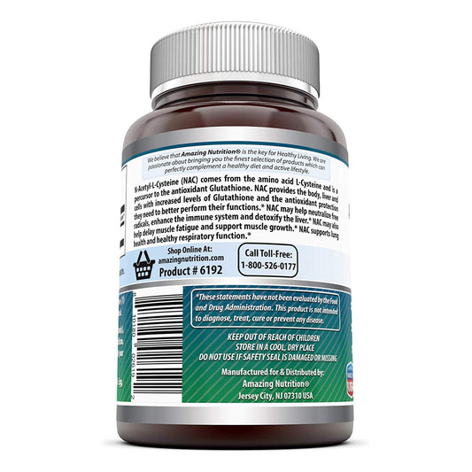 Close-up of NAC 600 mg capsules with bottle label