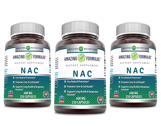 Amazing Formulas NAC 600 mg N-Acetyl Cysteine capsules – Non-GMO, Gluten Free, Made in USA (3 Pack, 250 Count)