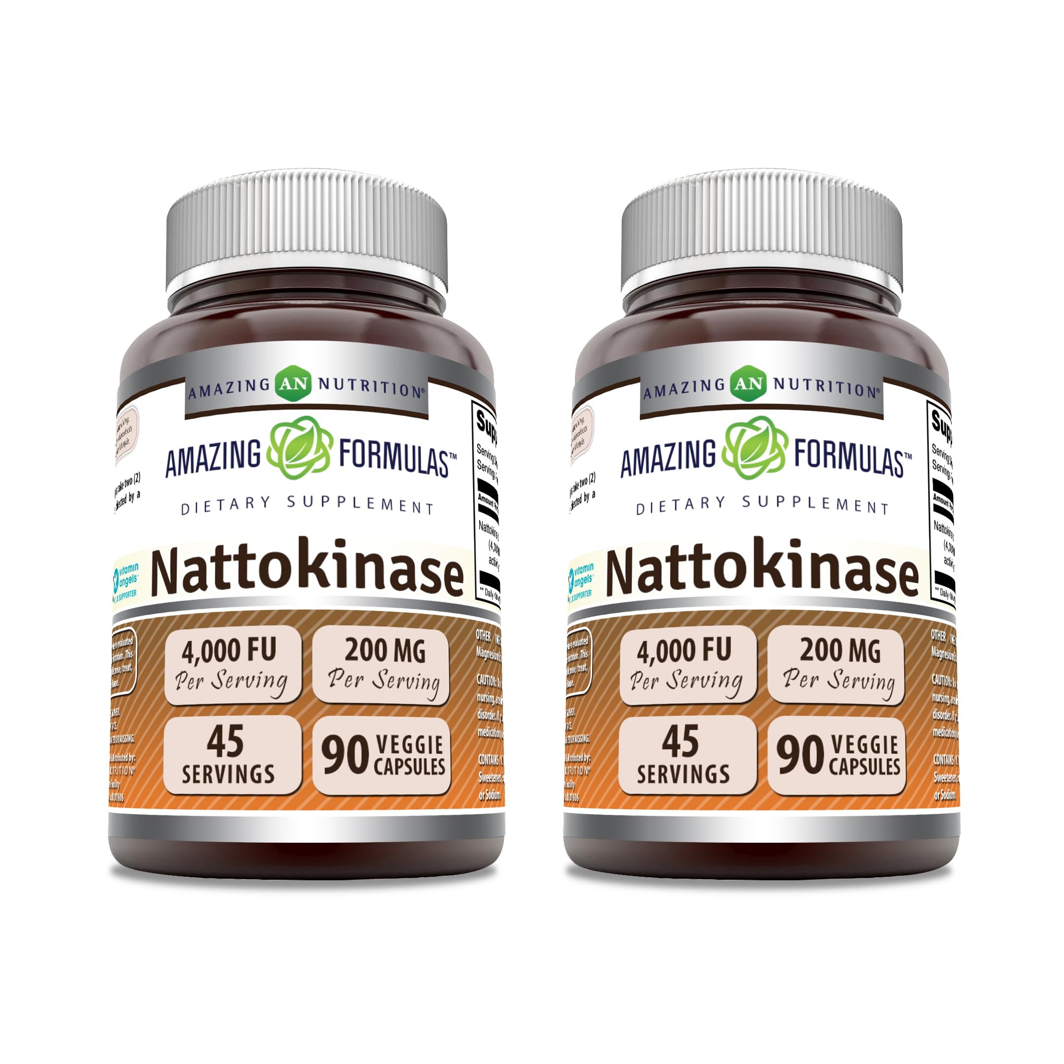 Amazing Formulas Nattokinase 100 mg Veggie Capsule Bottle 90 Count – 2 Pack, Made in USA, Non-GMO, Gluten Free