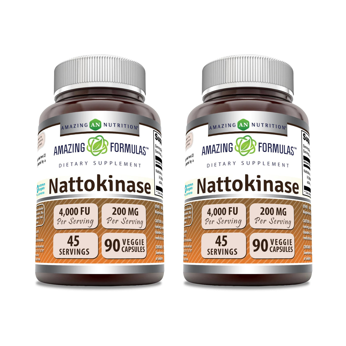 Amazing Formulas Nattokinase 100 mg Veggie Capsule Bottle 90 Count – 2 Pack, Made in USA, Non-GMO, Gluten Free