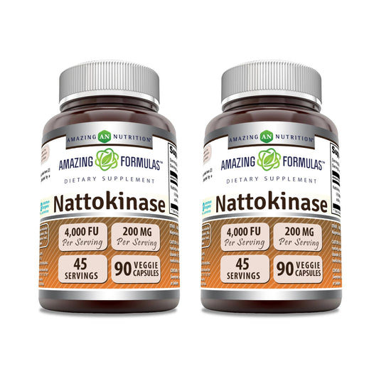 Amazing Formulas Nattokinase 100 mg Veggie Capsule Bottle 90 Count – 2 Pack, Made in USA, Non-GMO, Gluten Free