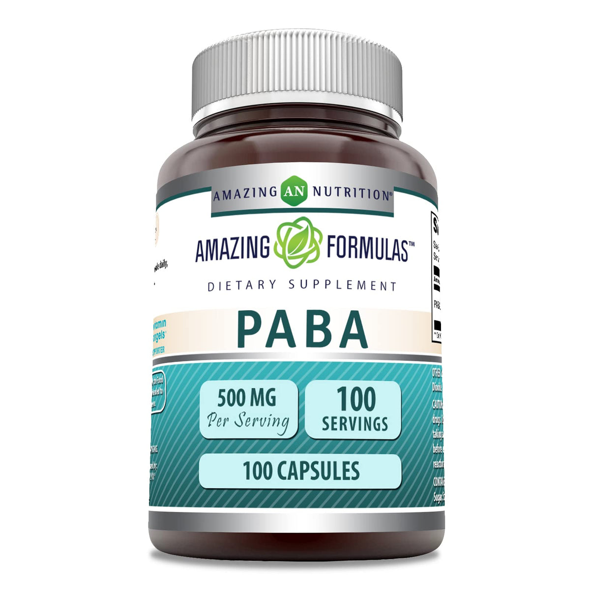 Front view of Amazing Formulas PABA 500 mg bottle label