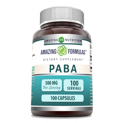 Front view of Amazing Formulas PABA 500 mg bottle label