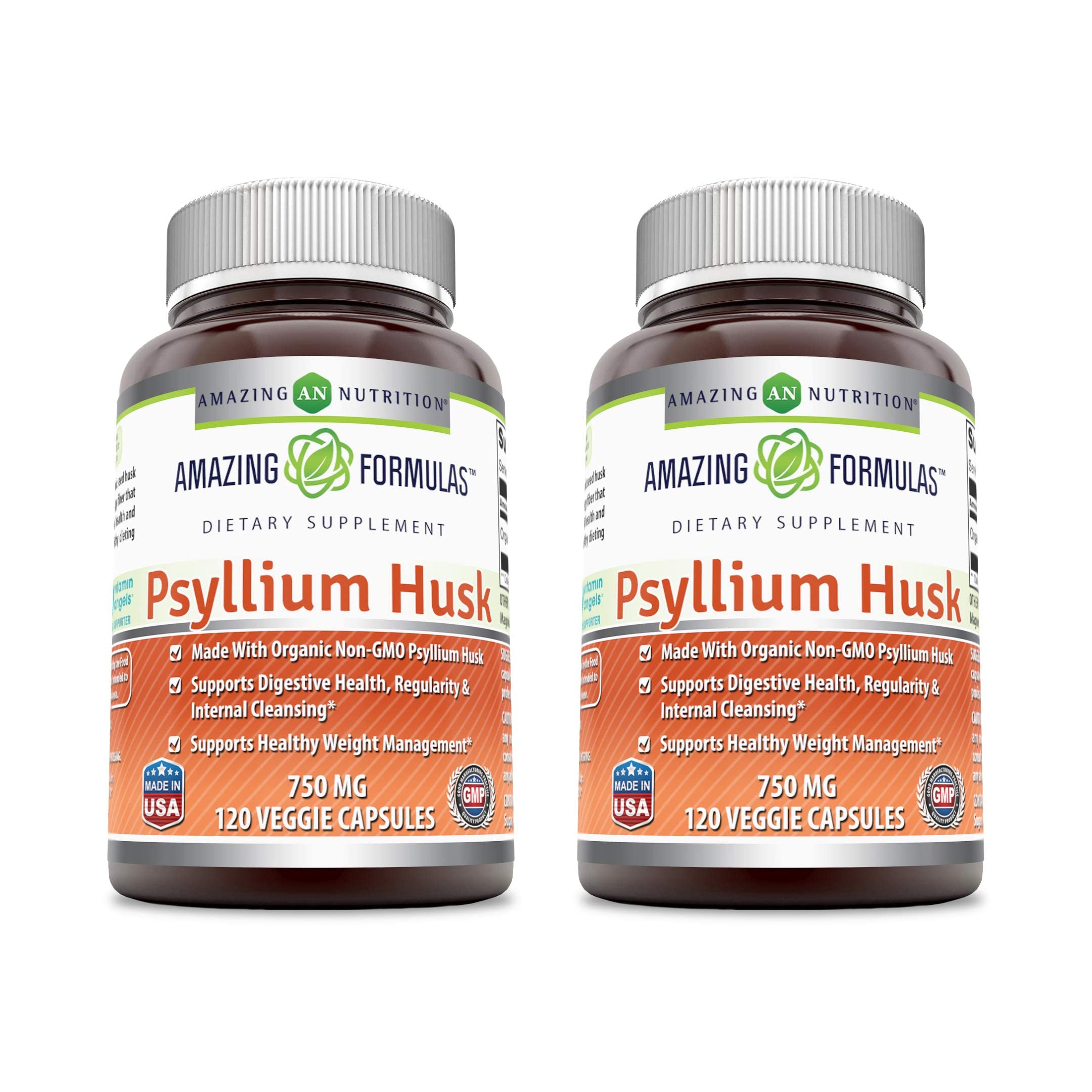 Front view of Amazing Formulas Psyllium Husk 750mg bottle