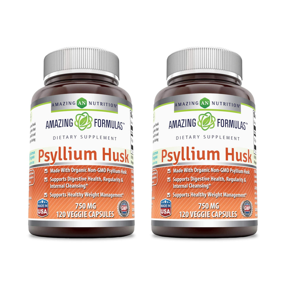 Front view of Amazing Formulas Psyllium Husk 750mg bottle