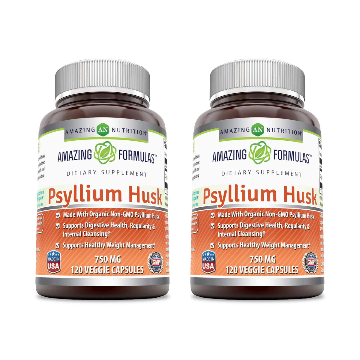Front view of Amazing Formulas Psyllium Husk 750mg bottle