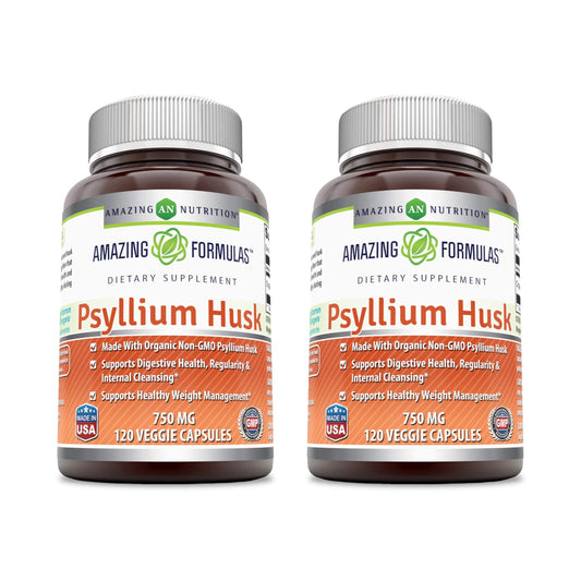Front view of Amazing Formulas Psyllium Husk 750mg bottle