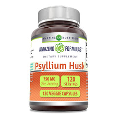 Bottle label for Amazing Formulas Psyllium Husk 750mg Veggie Capsules