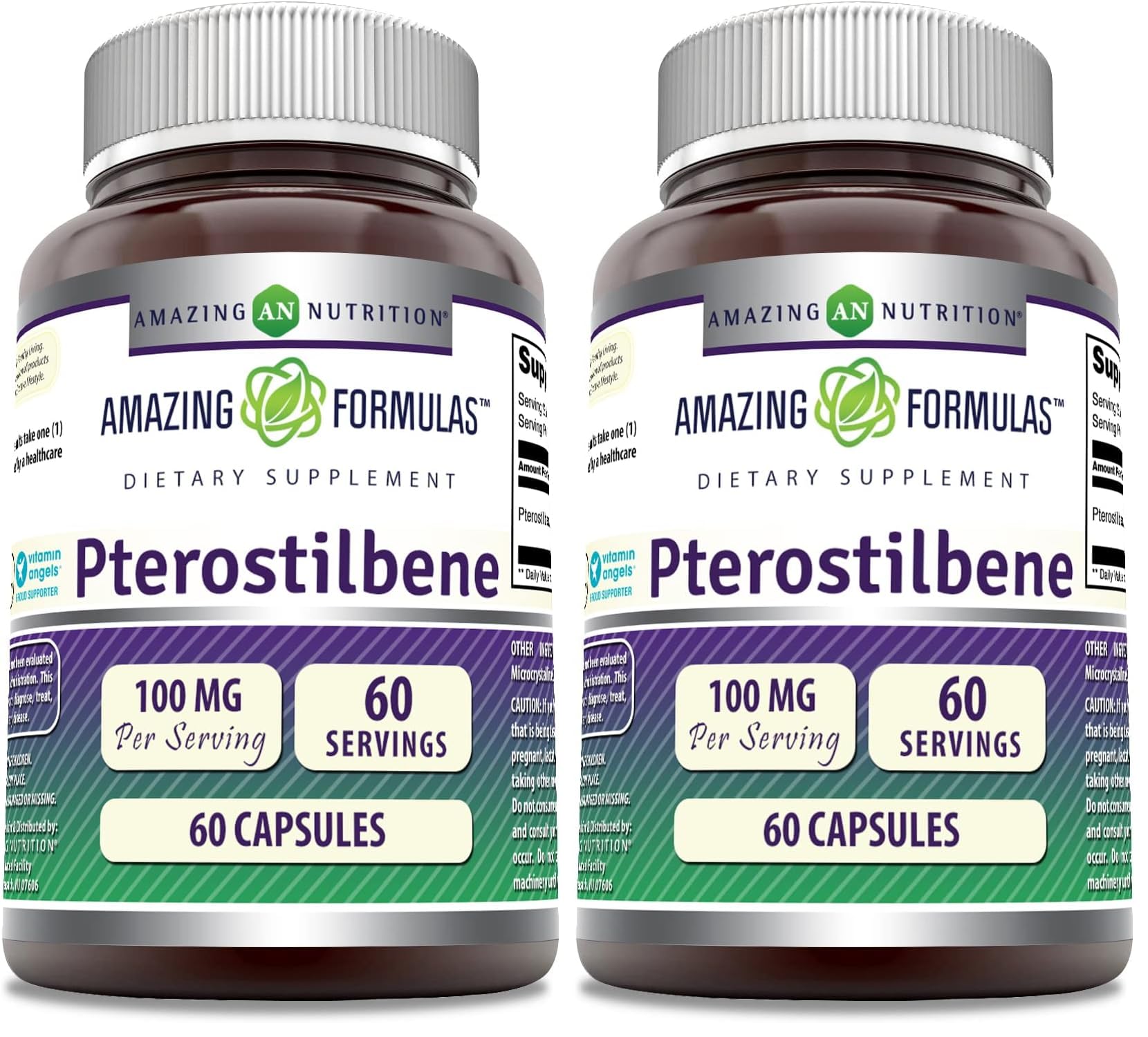 Front view of Amazing Formulas Pterostilbene Supplement bottle with label