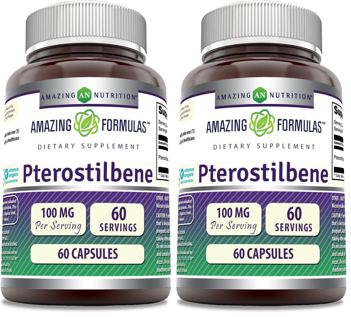 Front view of Amazing Formulas Pterostilbene Supplement bottle with label