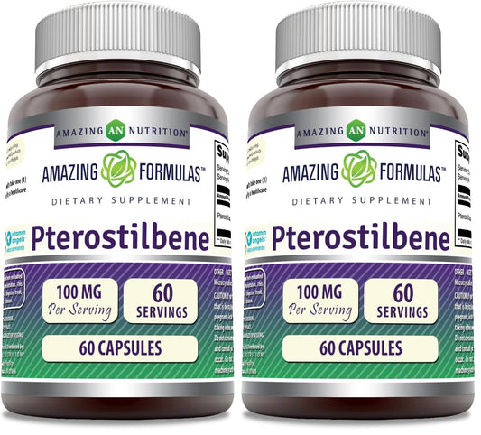 Front view of Amazing Formulas Pterostilbene Supplement bottle with label