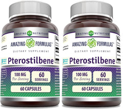 Front view of Amazing Formulas Pterostilbene Supplement bottle with label