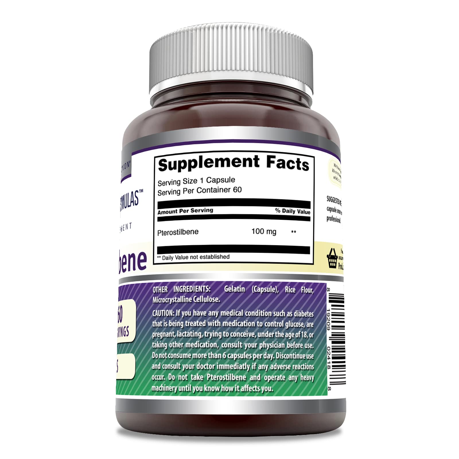 Pterostilbene supplement bottle on white background