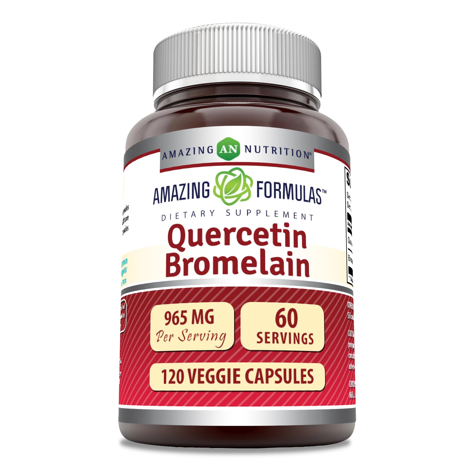 Front view of Amazing Formulas Quercetin 800mg with Bromelain 165mg bottle
