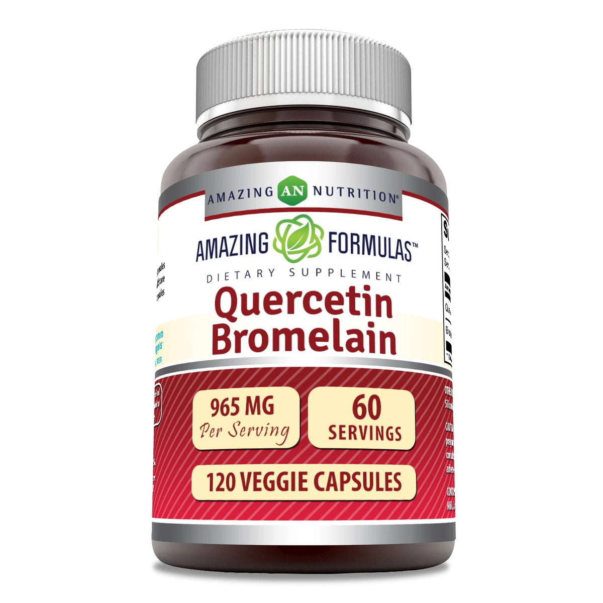 Front view of Amazing Formulas Quercetin 800mg with Bromelain 165mg bottle