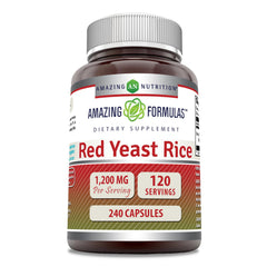 Bottle of Amazing Formulas Red Yeast Rice 1200mg 240 capsules