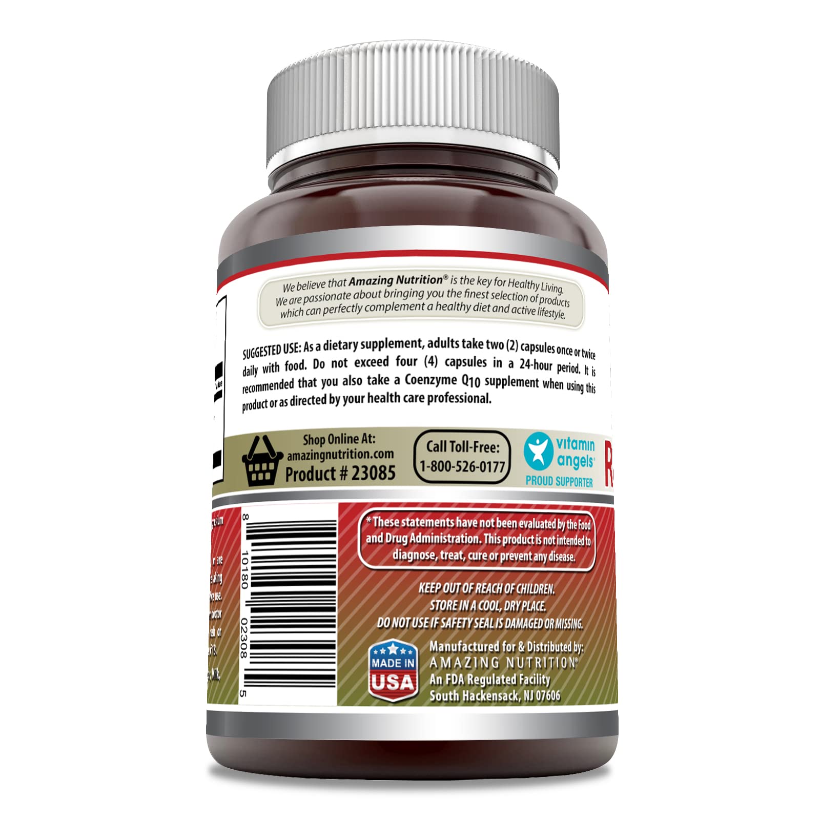 Nutrition facts label for Red Yeast Rice 1200mg