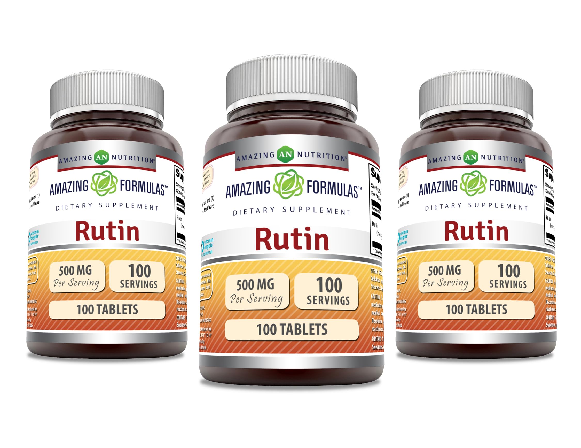 Front view of Amazing Formulas Rutin Supplement 500 mg 100 count 3-pack