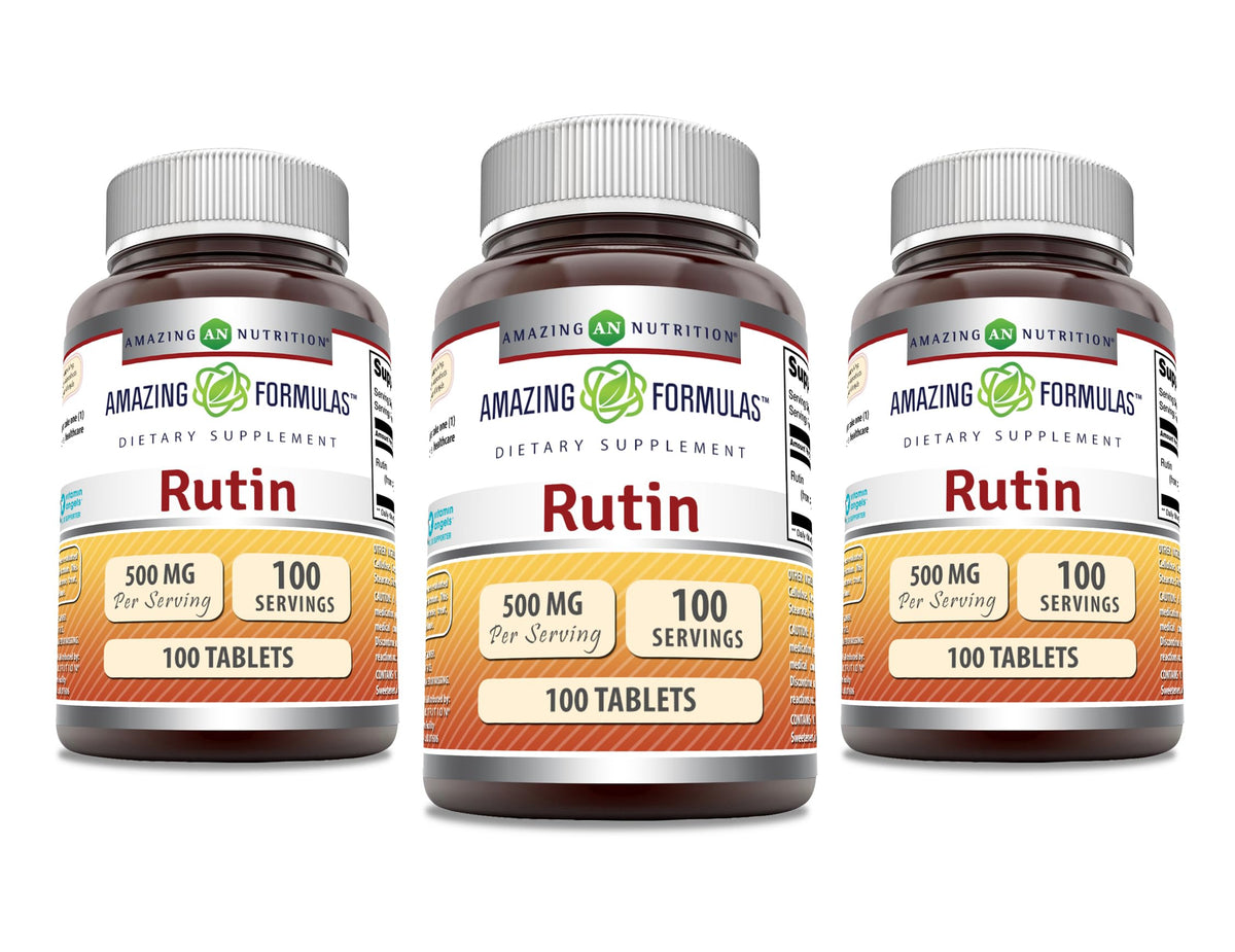 Front view of Amazing Formulas Rutin Supplement 500 mg 100 count 3-pack