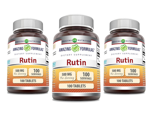 Front view of Amazing Formulas Rutin Supplement 500 mg 100 count 3-pack