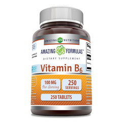 Front bottle of Amazing Formulas Vitamin B6 Supplement 100 mg