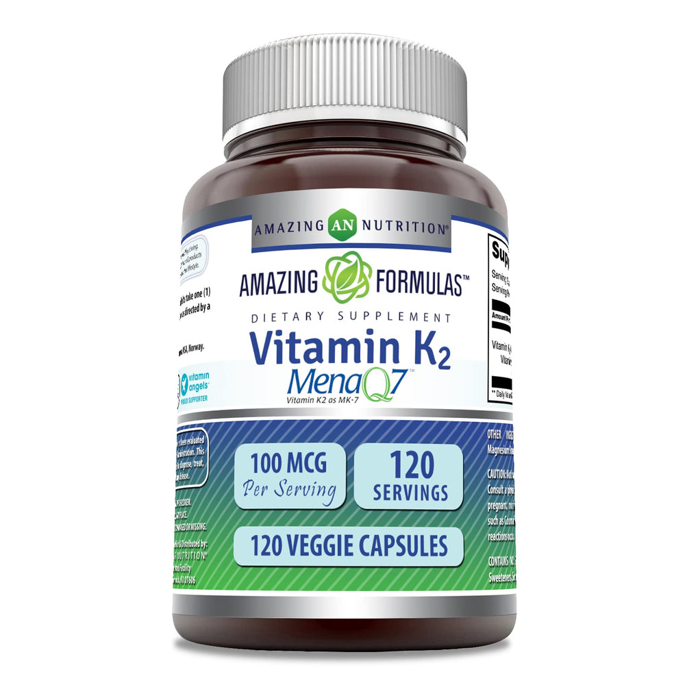 Bottle of Amazing Formulas Vitamin K2 MK7 100 mcg Veggie Capsules