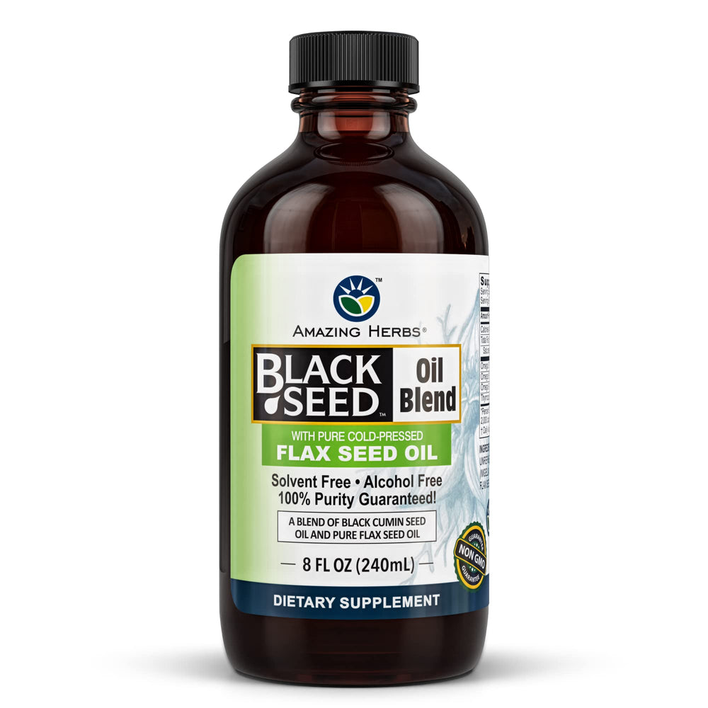 Amazing Herbs Black Seed and Flax Seed Oil Blend 8 oz bottle - front view