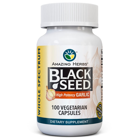 Amazing Herbs Black Seed & Garlic bottle label