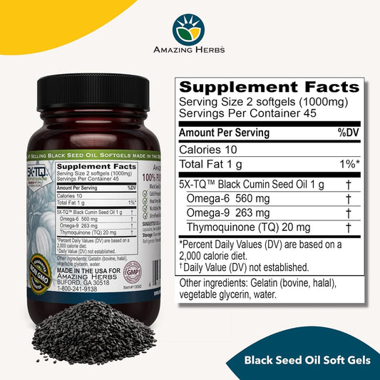 Two-pack of Amazing Herbs Black Seed Oil Capsules bottles