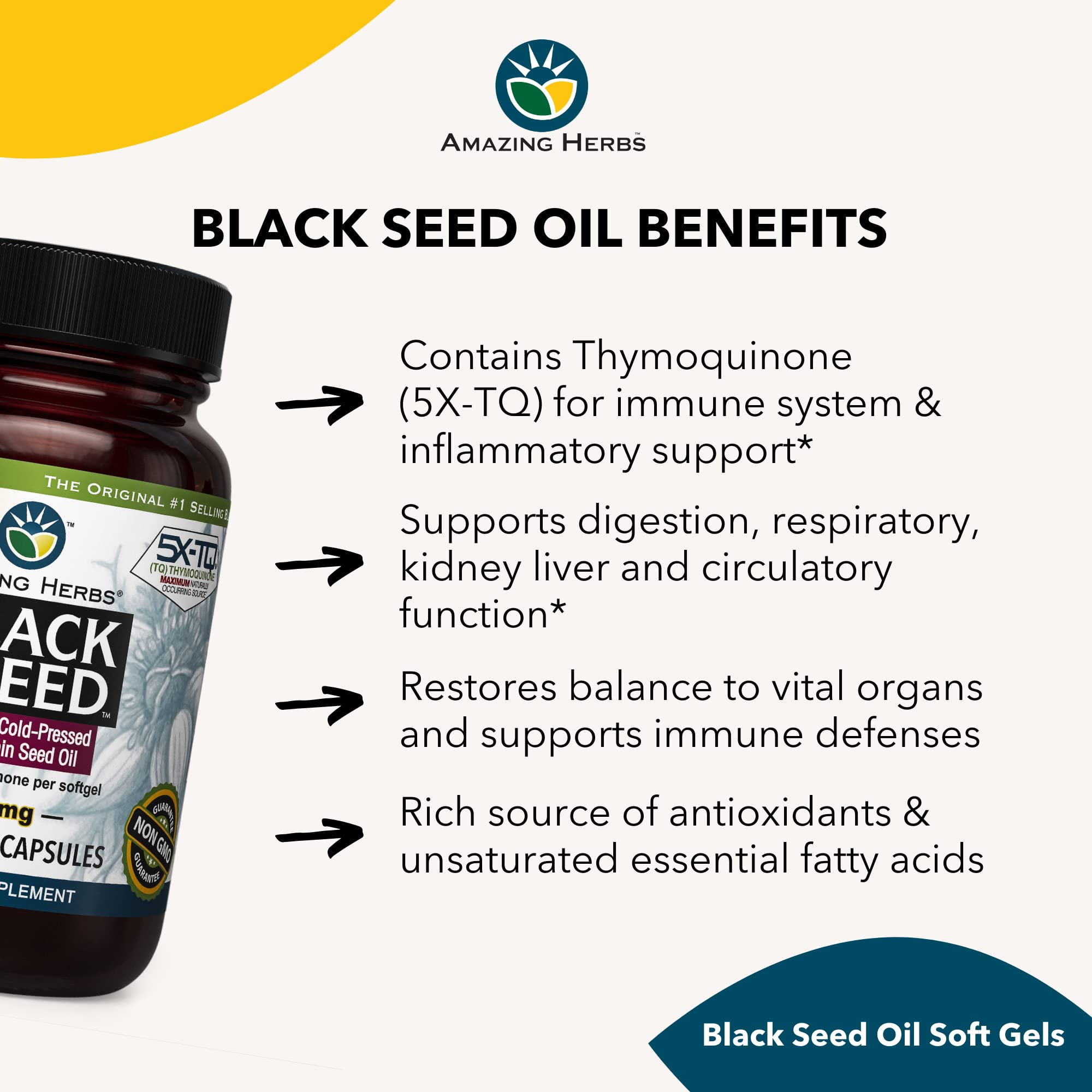 Bottle of Amazing Herbs Premium Black Seed Oil Capsules