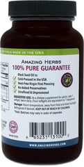 Amazing Herbs Black Seed Oil Pills bottle dispensing shot for easy daily dosing.