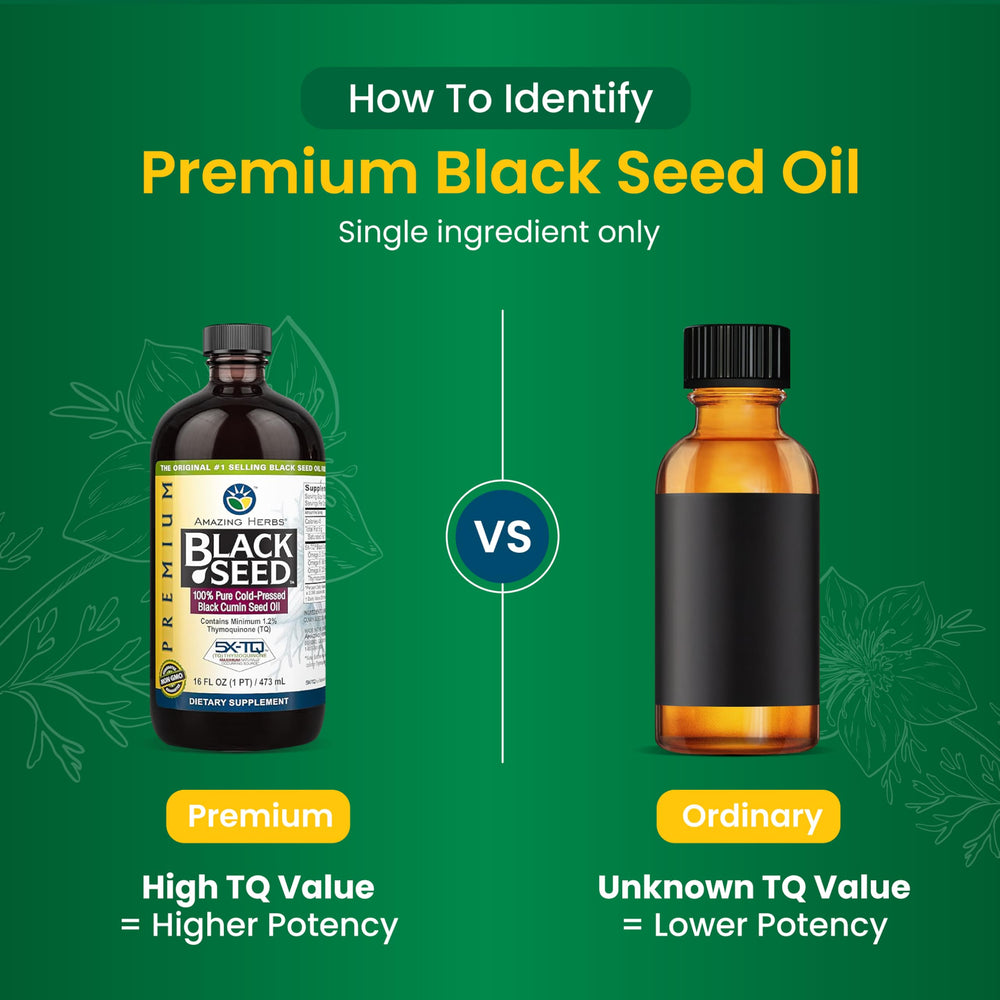 Amazing Herbs Black Seed Oil seeds closeup conveying premium natural sourcing