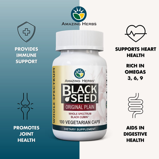 Close-up of Nigella sativa seeds and vegan capsules for immune support