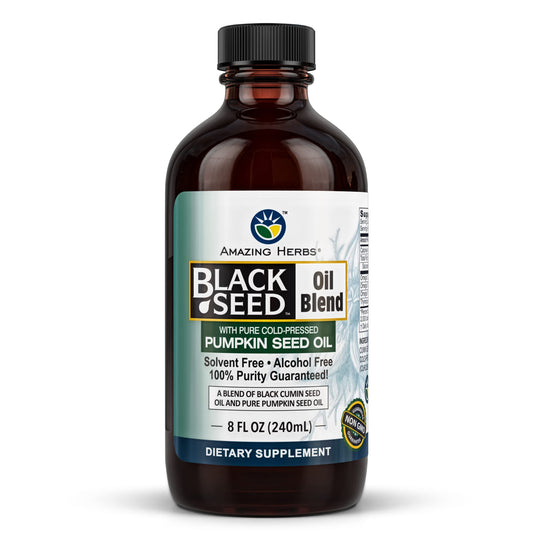 Amazing Herbs Black Seed and Pumpkin Seed Oil Blend bottle front 8 oz